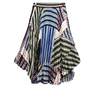 Parker Sharri Midi Skirt Womens 4 Lignes Striped Elastic Waist Artsy Teacher